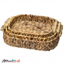 سینی حصیری بیضی دسته چوبی ویتنام سایز متوسط