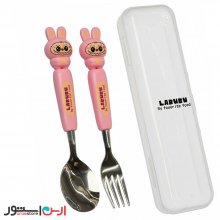 ست قاشق و چنگال لبوبو صورتی جعبه دار کودک