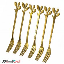چنگال دسر استیل طلایی مدل برگ 6 عددی ضد زنگ و رنگ ثابت