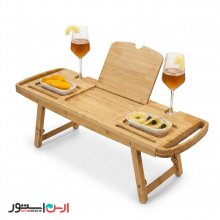 میز و سینی صبحانه پایه‌دار بامبو کشویی مدل چندکاره