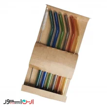 نی شیشه‌ای پیرکس رنگی ۶ عددی به همراه فرچه شستشو