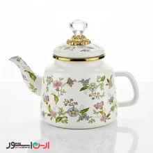 قوری روگازی لعابی اعلا ۱۲۰۰ میلی‌لیتر مدل گل‌بهاری با دستگیره طرح کریستال نشکن