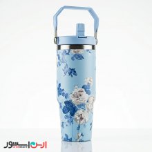 تراول ماگ استنلی آبی طرح دار پینترستی دسته دار 900 میل