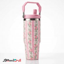 تراول ماگ استنلی صورتی  طرح دار پینترستی دسته دار 900 میل