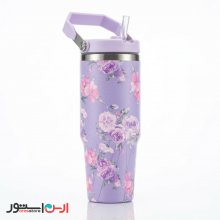 تراول ماگ استنلی بنفش  طرح دار پینترستی دسته دار 900 میل