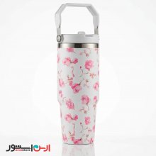 تراول ماگ استنلی سفید  طرح دار پینترستی دسته دار 900 میل