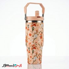 تراول ماگ استنلی نارنجی طرح دار پینترستی دسته دار 900 میل