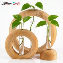 گلدان رومیزی مینیمال چوب و شیشه مدل حلقه‌ای - ست ۳ عددی