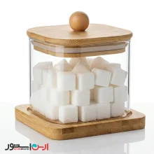 قندان مربعی پیرکس درب بامبو چوبی ۸×۶ بهمراه زیره ضخیم بامبو