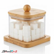 قندان مربعی پیرکس درب بامبو چوبی ۸×۶ بهمراه زیره ضخیم بامبو