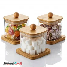 ظرف نقل و ابنبات مکعبی پیرکس درب بامبو چوبی ۸×۶ زیره دار