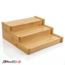 استند جا ادویه چوبی بامبو کشویی ۳ طبقه اعلا (ارگانایزر پلکانی و قابل تنظیم)